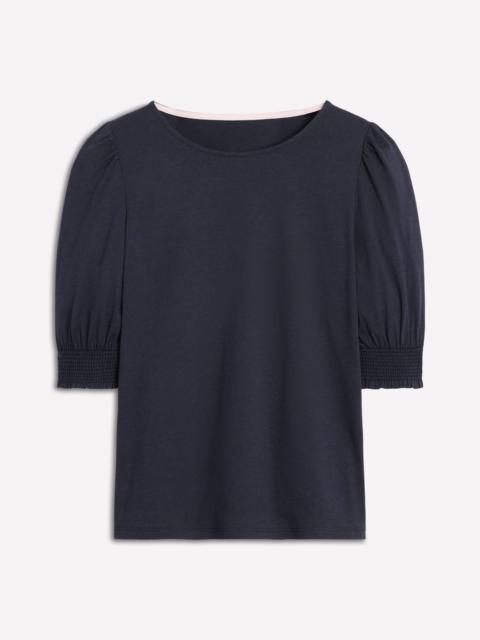 BODEN Short Sleeve Smocked Cuff Top-Navy