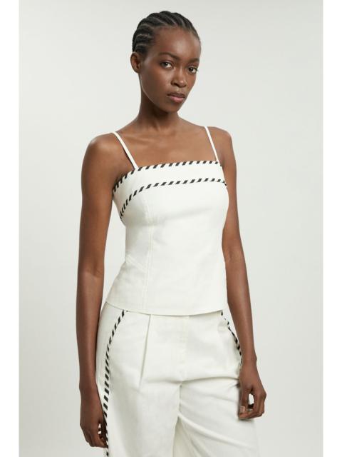 KAREN MILLEN Petite Tailored Linen Blend Contrast Stitch Top