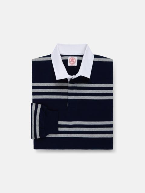 J. PRESS MADE-IN-USA NAVY & GREY TRIPLE STRIPE COTTON RUGBY