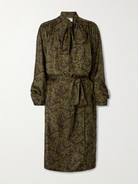 SAINT LAURENT Pussy-bow Belted Paisley-print Silk-twill Mini Dress