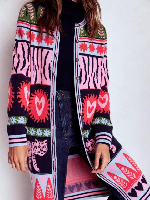 BODEN Long Jacquard Cardigan-Navy Tigers