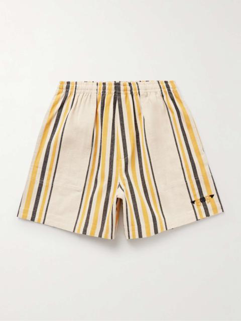 Namesake Wide-Leg Logo-Embroidered Striped Cotton Shorts