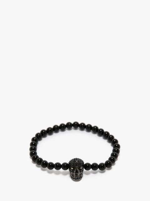 Alexander McQueen Men's Pavé Skull Beaded Bracelet in Black