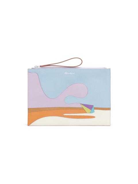 Santoni Lilac Saffiano leather pouch