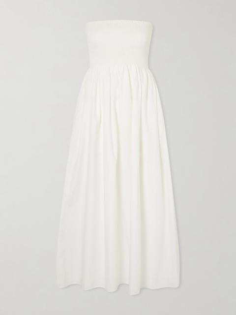 FAITHFULL Jamie Strapless Shirred Cotton-poplin Midi Dress