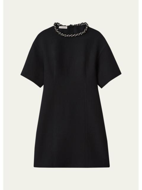Lafayette 148 New York Rhinestone-Collar Crepe Shift Dress