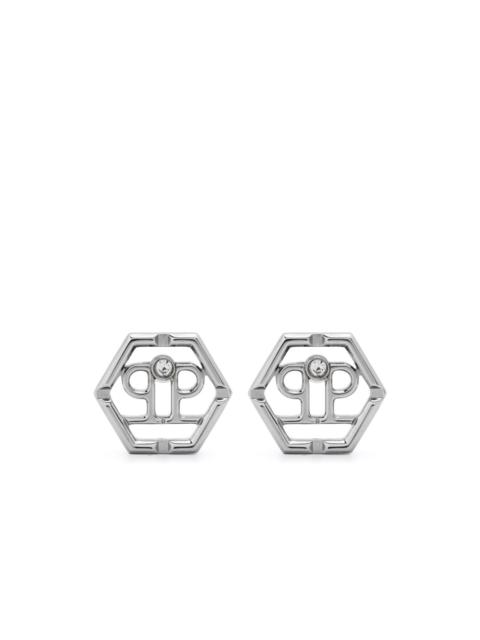 hexagonal logo-charm stud earrings