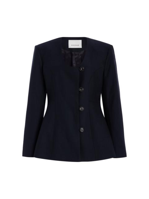 House of Dagmar Exclusive Collarless Wool-Blend Blazer navy
