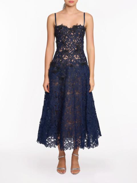 Marchesa LACE GUIPURE A-LINE MIDI DRESS