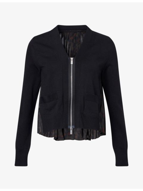 sacai Leopard-Print Insert Cotton-Blend Cardigan