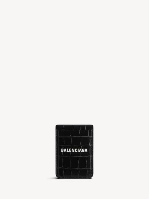 BALENCIAGA Women's Cash Magnet Card Holder Crocodile Embossed in Black