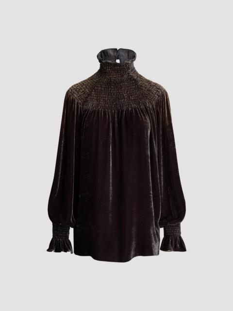 Ralph Lauren Women's Maddison Smocked Velvet Top - Brown