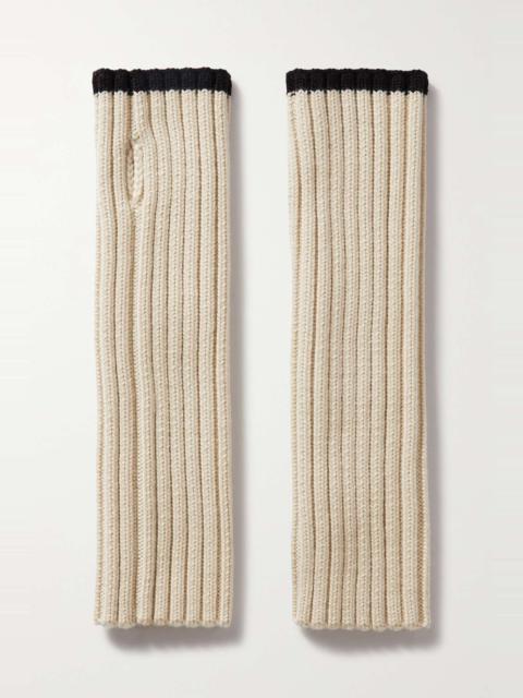 Two-tone ribbed wool fingerless gloves