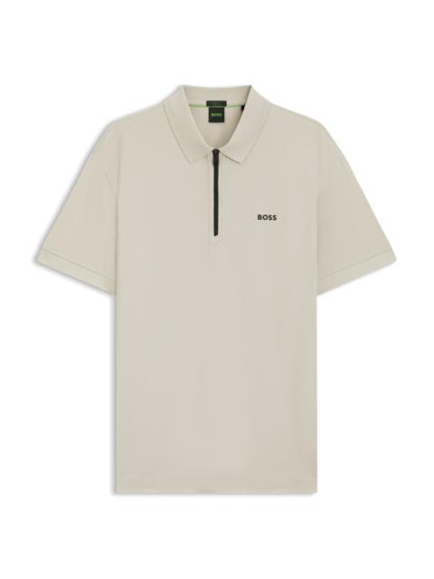 BOSS ZIPPER-NECK POLO SHIRT IN COTTON-BLEND JERSEY