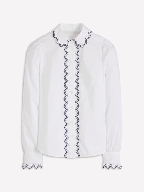 BODEN Embroidered Cotton Shirt-White, Navy Embroidery
