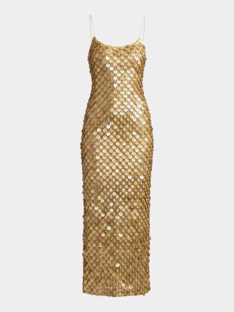 MAC DUGGAL Paillette Mesh Spaghetti Strap Column Dress