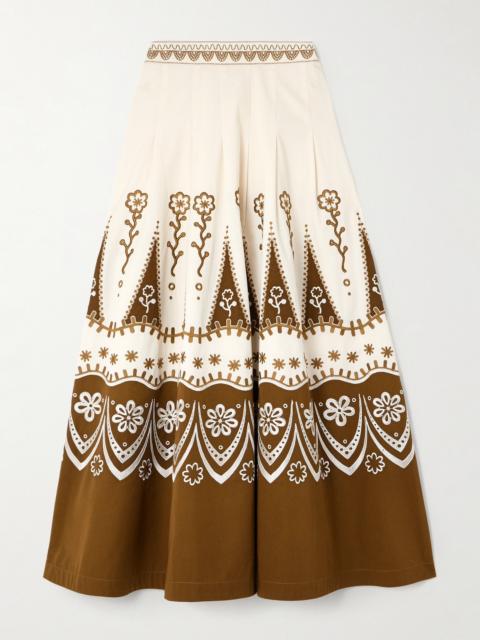 EMPORIO SIRENUSE Amelianna Embroidered Cotton-blend Drill Maxi Skirt