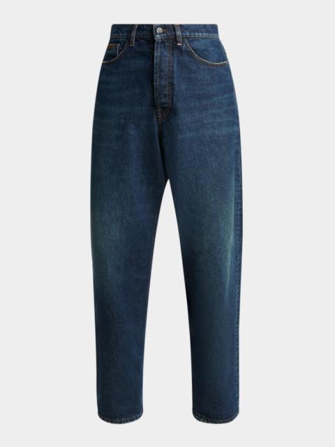 Moncler Men's Vintage Wash Denim Relaxed-Fit Jeans