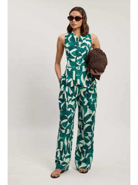 KAREN MILLEN Linen geo print pleat and pocket detail woven straight leg trouser