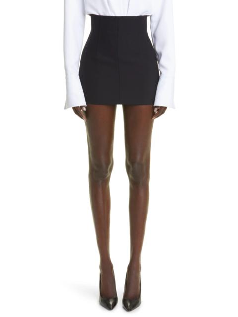 High Waist Corset Detail Virgin Wool Miniskirt