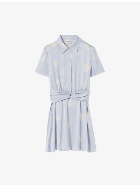 Claudie Pierlot Collared Floral-Print Satin Mini Dress