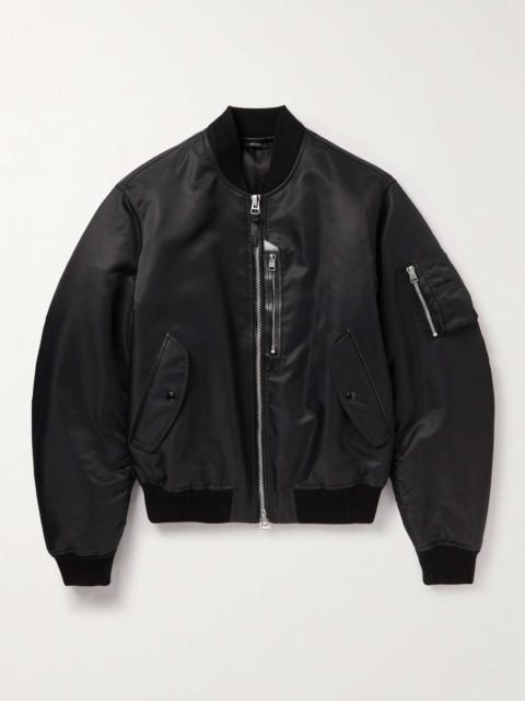 Leather-Trimmed Shell Bomber Jacket