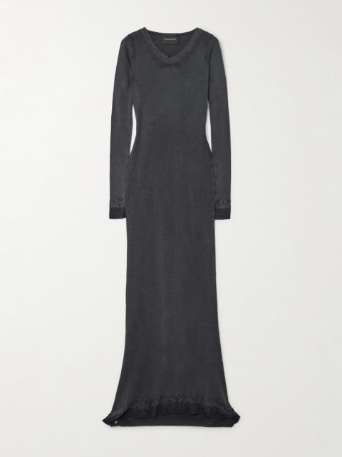 BALENCIAGA Distressed Lace-trimmed Ribbed Cotton-jersey Maxi Dress