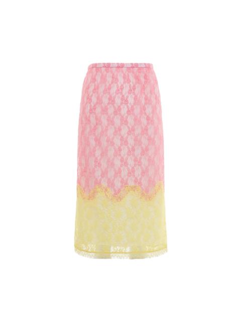 pushBUTTON Pink Wave Lace Sheer Midi Skirt