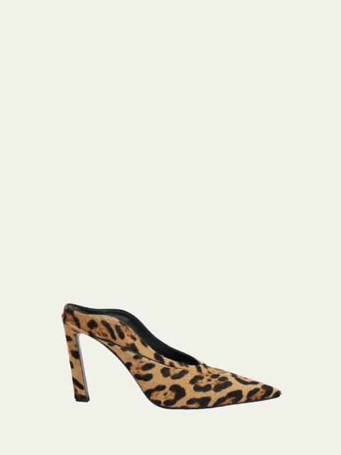 Givenchy Leopard Calf Hair Pointed-Toe Mule Pumps