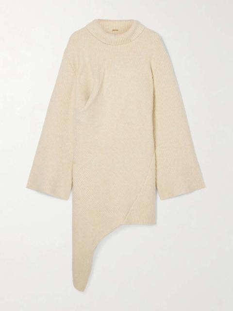 Cooke gathered asymmetric ribbed-knit turtleneck dress