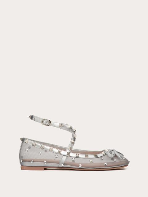 Valentino ROCKSTUD MESH BALLERINA WITH CRYSTALS