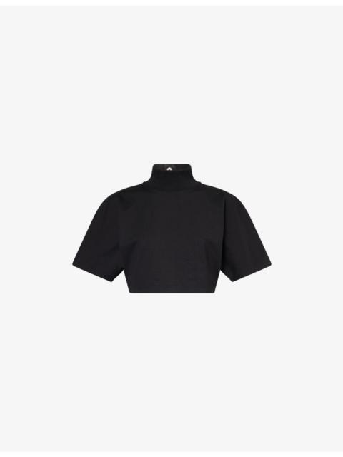 Alaïa Funnel-Neck Cropped Cotton T-Shirt