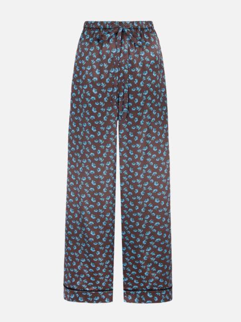 EMILIA WICKSTEAD Ithaca Trousers In Ditsy Blue Marigold On Chocolate Silk Satin