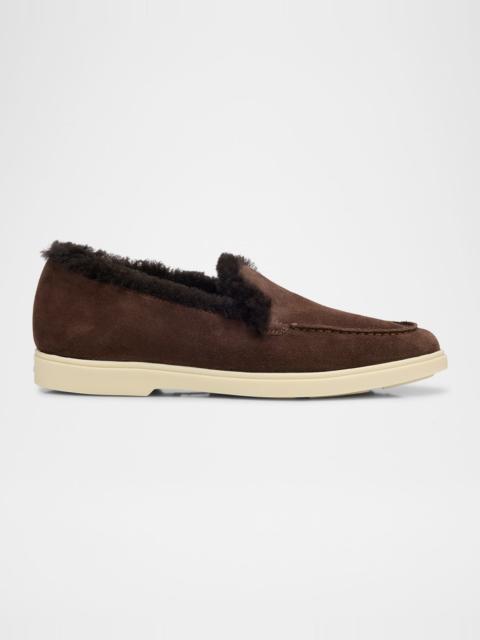 Santoni Yalta Suede Shearling Sporty Loafers