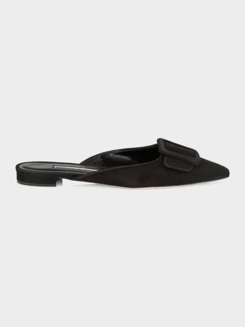 Manolo Blahnik Maysale Suede Buckle Ballerina Mules