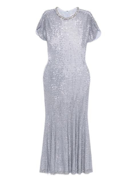 self-portrait rhinestone mesh midi dress