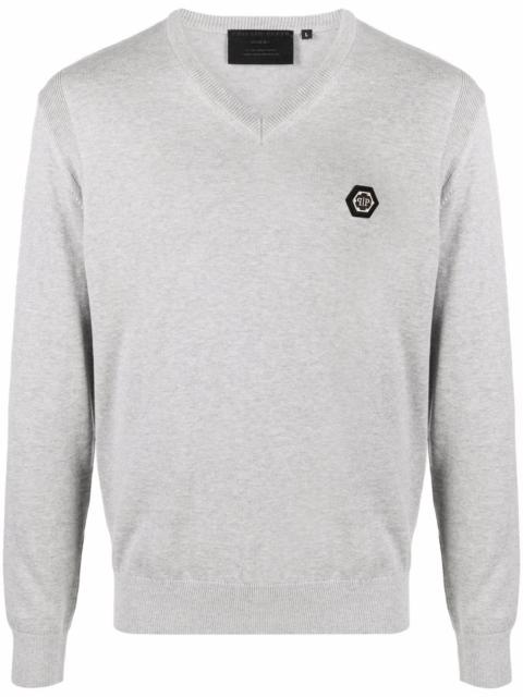 PHILIPP PLEIN logo-patch V-neck jumper