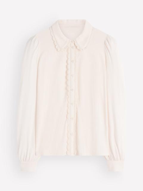 BODEN Lace Frill Blouse-Ivory