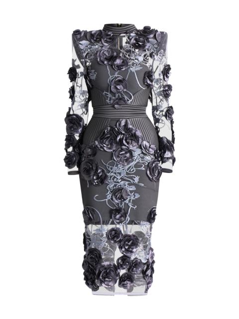 ZHIVAGO Women's Battle Lines Floral-Embellished Vendetta Dress - Grey