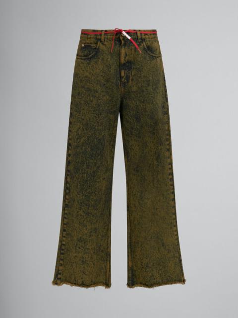 Marni GREEN MARBLE-DYED DENIM FLARED JEANS