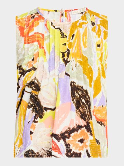 MARIE OLIVER Letta Abstract-Print Pintuck Top