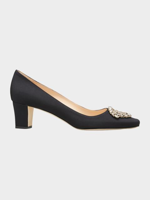 Manolo Blahnik Okkato Low-Heel Crepe Pumps, Black