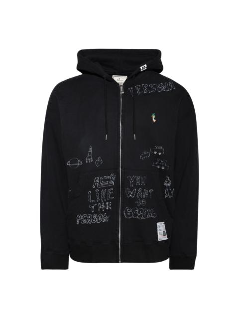 distressed zip-up hoodie