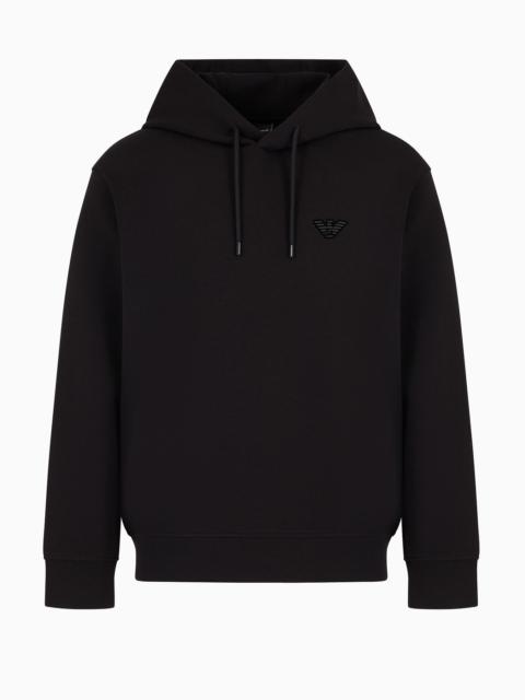 Double-jersey hooded sweatshirt with flocked logo