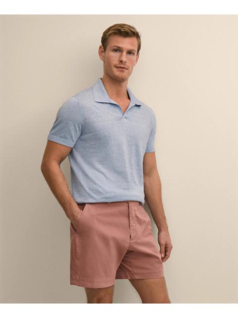 Brooks Brothers Linen-Cotton-Cashmere Short-Sleeve Mouliné Johnny Collar Sweater