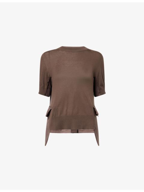sacai Suiting-Contrast Wool and Cotton-Knit Top