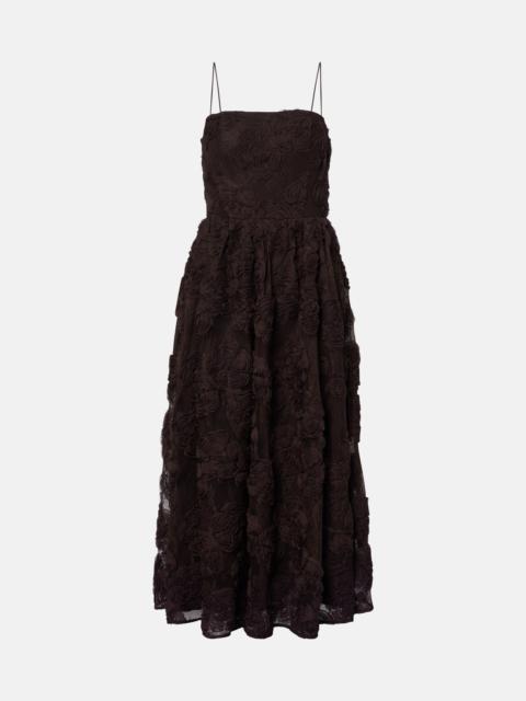 ROTATE Floral mesh midi dress