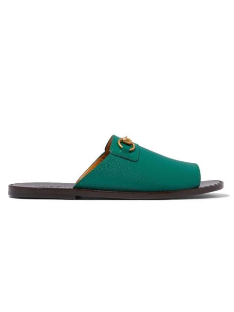 GUCCI Gucci Horsebit Leather Flat Slides Green
