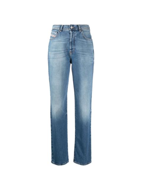 high-waist logo-patch jeans