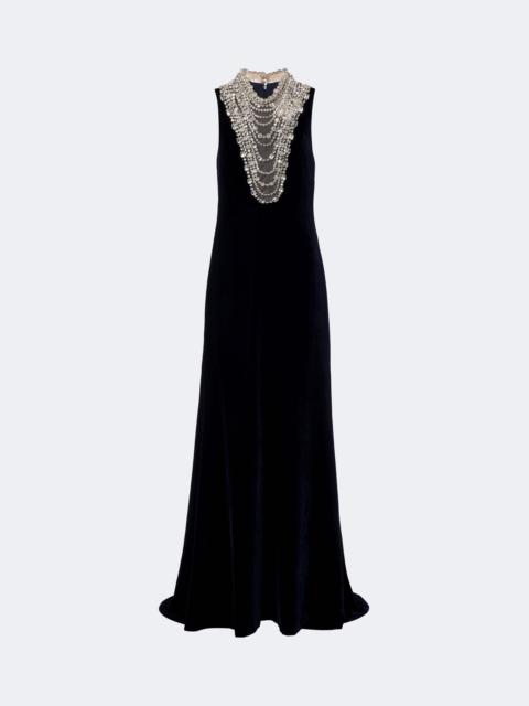 COSTARELLOS Crystal-embellished velvet gown
